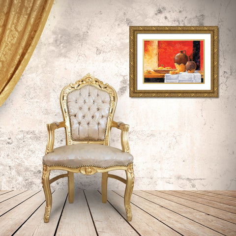 Stillife with apples I Gold Ornate Wood Framed Art Print with Double Matting by Nauts, Frans