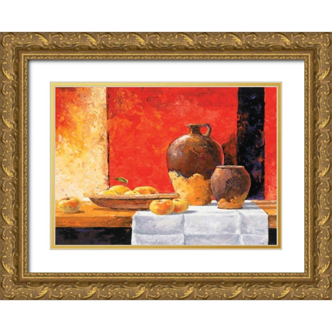 Stillife with apples I Gold Ornate Wood Framed Art Print with Double Matting by Nauts, Frans