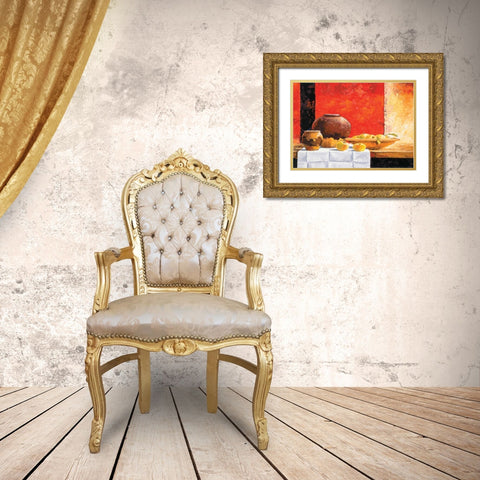 Stillife with apples II Gold Ornate Wood Framed Art Print with Double Matting by Nauts, Frans