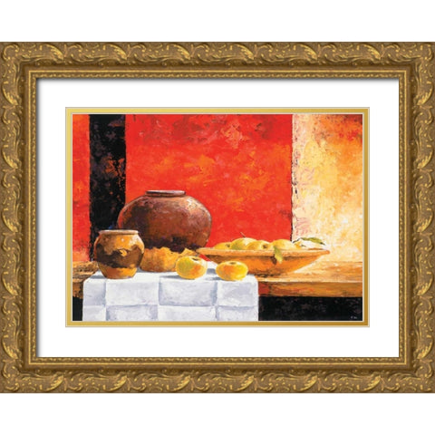 Stillife with apples II Gold Ornate Wood Framed Art Print with Double Matting by Nauts, Frans