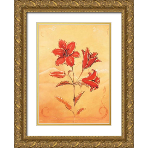 Three reds II Gold Ornate Wood Framed Art Print with Double Matting by Jasper