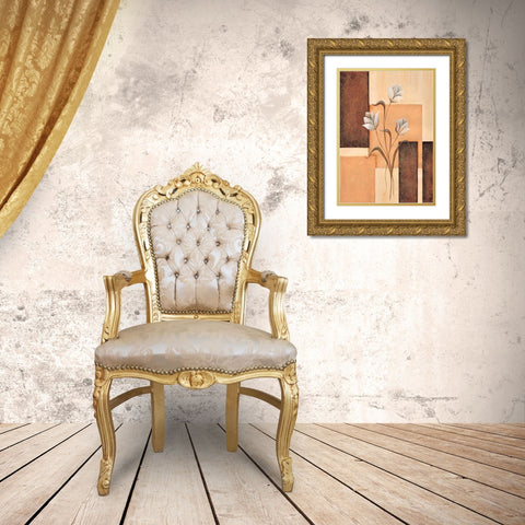 Tulips on blocks II Gold Ornate Wood Framed Art Print with Double Matting by Hedy