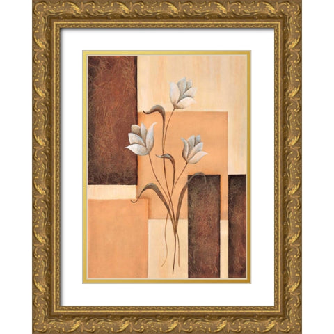 Tulips on blocks II Gold Ornate Wood Framed Art Print with Double Matting by Hedy