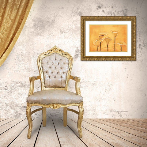 Calla on yellow Gold Ornate Wood Framed Art Print with Double Matting by Florenti, Isa