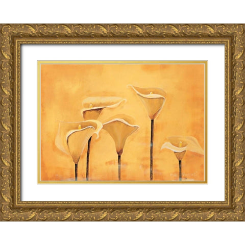 Calla on yellow Gold Ornate Wood Framed Art Print with Double Matting by Florenti, Isa