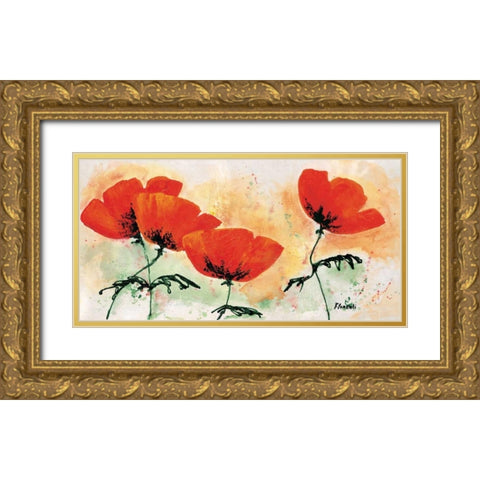 Poppies on ricepaper I Gold Ornate Wood Framed Art Print with Double Matting by Florenti, Isa