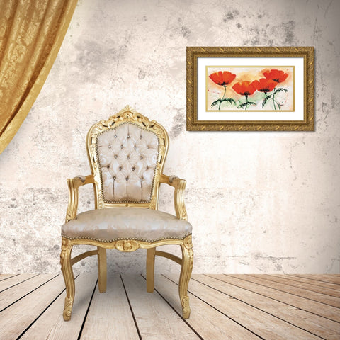 Poppies on ricepaper II Gold Ornate Wood Framed Art Print with Double Matting by Florenti, Isa