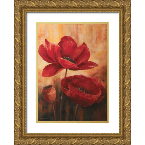 Poppies III Gold Ornate Wood Framed Art Print with Double Matting by Lotus, Lenna