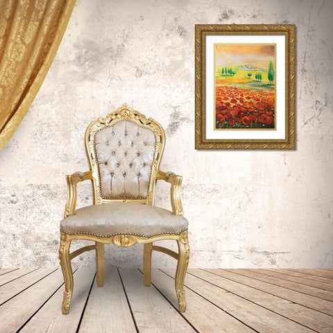 Poppyfield II Gold Ornate Wood Framed Art Print with Double Matting by Lotus, Lenna