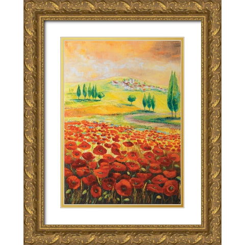 Poppyfield II Gold Ornate Wood Framed Art Print with Double Matting by Lotus, Lenna