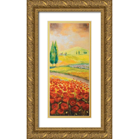 Poppyfield III Gold Ornate Wood Framed Art Print with Double Matting by Lotus, Lenna
