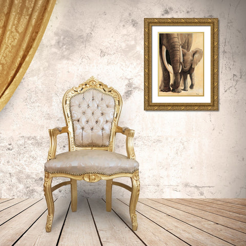 Elephant love I Gold Ornate Wood Framed Art Print with Double Matting by Renee