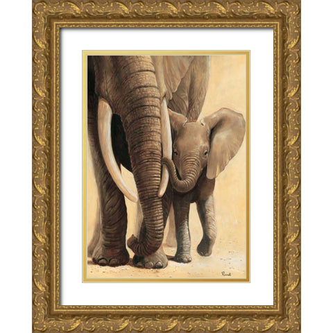 Elephant love I Gold Ornate Wood Framed Art Print with Double Matting by Renee