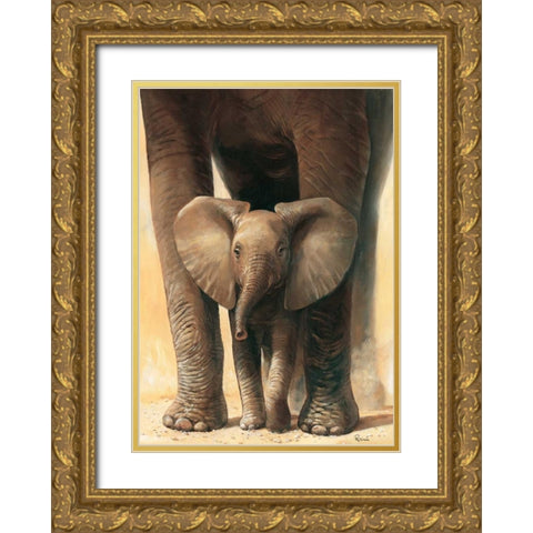 Elephant love II Gold Ornate Wood Framed Art Print with Double Matting by Renee