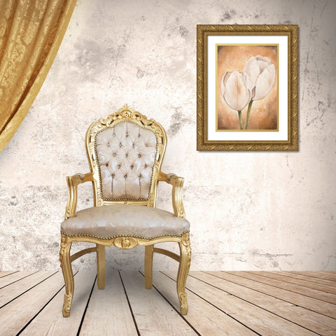 Tulip on beige II Gold Ornate Wood Framed Art Print with Double Matting by Lotus, Lenna