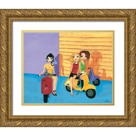 Scooter fun II Gold Ornate Wood Framed Art Print with Double Matting by Hedy