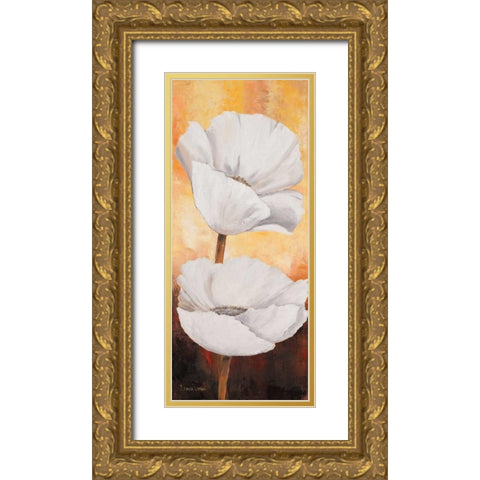 White flowers I Gold Ornate Wood Framed Art Print with Double Matting by Lotus, Lenna