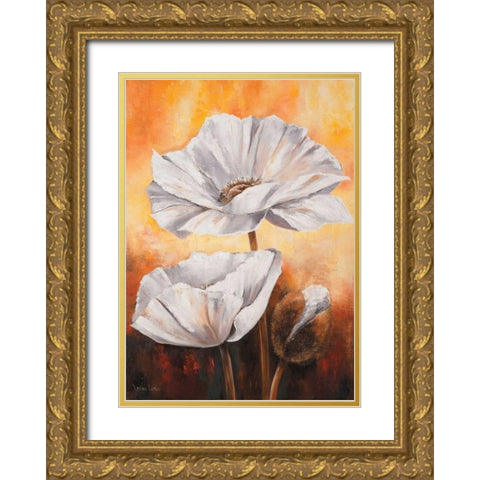 White flowers II Gold Ornate Wood Framed Art Print with Double Matting by Lotus, Lenna