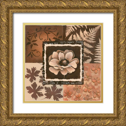 Flower in square I Gold Ornate Wood Framed Art Print with Double Matting by Hedy