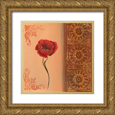 Flower with border V Gold Ornate Wood Framed Art Print with Double Matting by Hedy