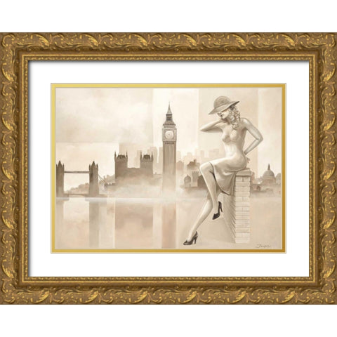 London lady Gold Ornate Wood Framed Art Print with Double Matting by Jasper