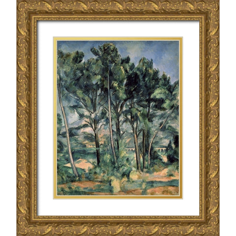 The Aqueduct (Montagne Sainte-Victoire Seen Throug Gold Ornate Wood Framed Art Print with Double Matting by Cezanne, Paul