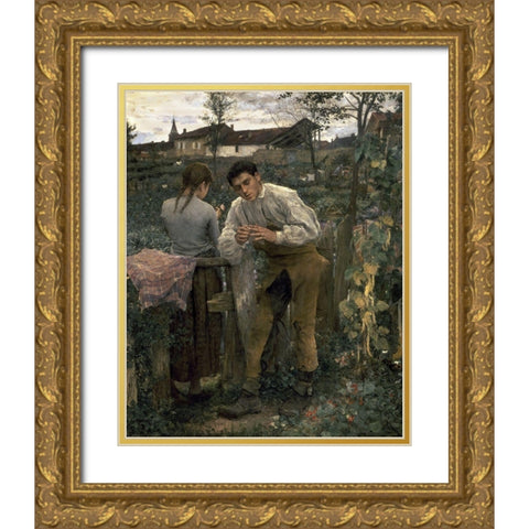 Rural Love Gold Ornate Wood Framed Art Print with Double Matting by Bastien-Lepage, Jules
