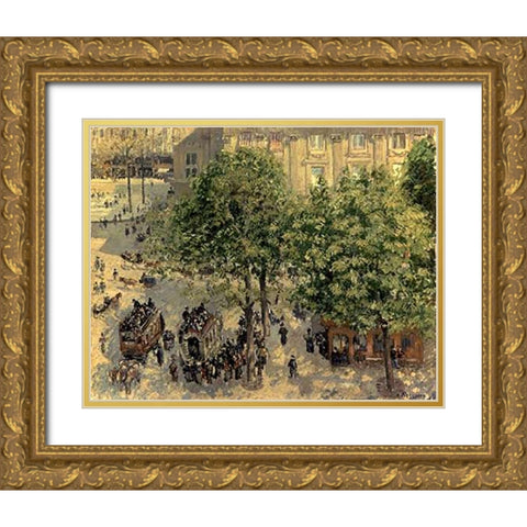 Place Due Theatre Francais, 1898 Gold Ornate Wood Framed Art Print with Double Matting by Pissarro, Camille