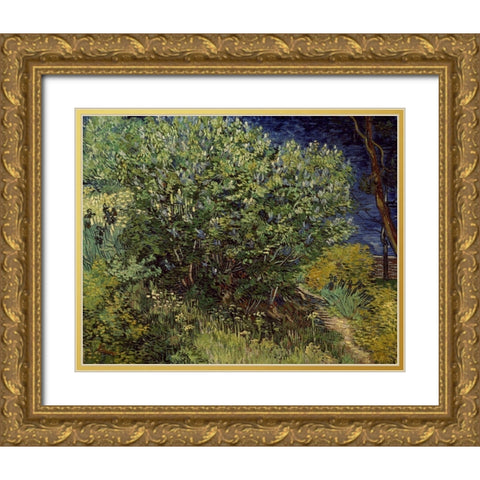 Lilac Bush, 1889 Gold Ornate Wood Framed Art Print with Double Matting by Van Gogh, Vincent