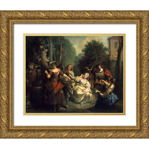 Afternoon Respite Gold Ornate Wood Framed Art Print with Double Matting by Raoux, Jean