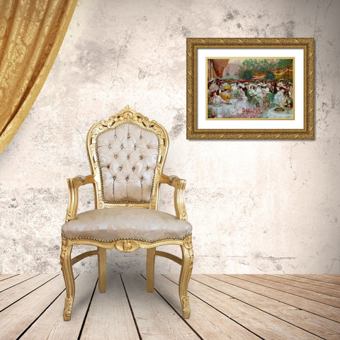 Le Diner A LHotel Ritz Gold Ornate Wood Framed Art Print with Double Matting by Jeanniot, Pierre-Georges