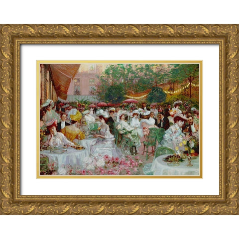 Le Diner A LHotel Ritz Gold Ornate Wood Framed Art Print with Double Matting by Jeanniot, Pierre-Georges