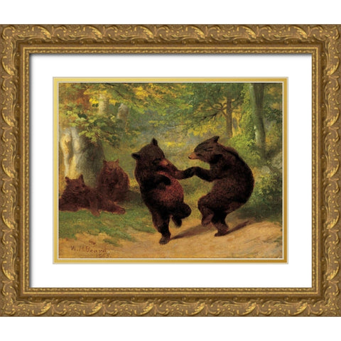 Dancing Bears Gold Ornate Wood Framed Art Print with Double Matting by Beard, William H.
