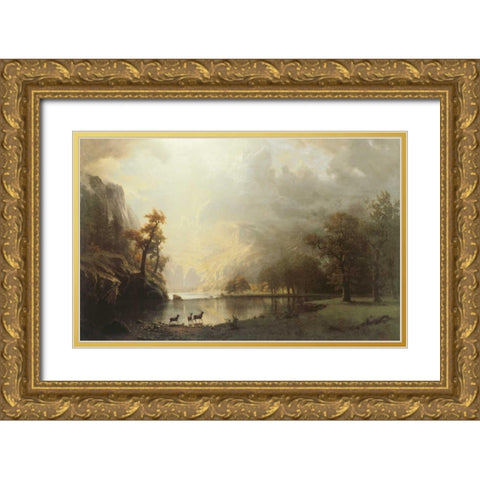 Sierra Nevada Morning Gold Ornate Wood Framed Art Print with Double Matting by Bierstadt