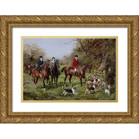 Going To Cover (Man With Red Jacket) Gold Ornate Wood Framed Art Print with Double Matting by Hardy, Heywood
