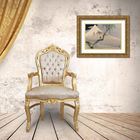 Boy Viewing Mount Fuji, 1839 Gold Ornate Wood Framed Art Print with Double Matting by Hokusai, Katsushika