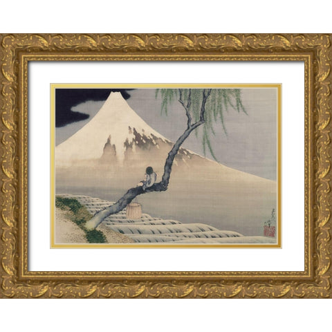 Boy Viewing Mount Fuji, 1839 Gold Ornate Wood Framed Art Print with Double Matting by Hokusai, Katsushika