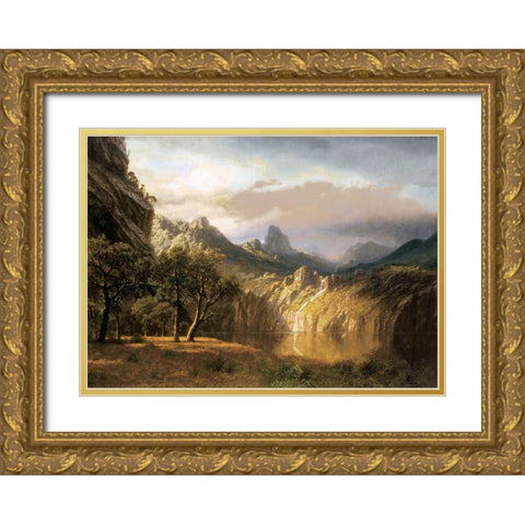 In The Valley Gold Ornate Wood Framed Art Print with Double Matting by Bierstadt, Albert