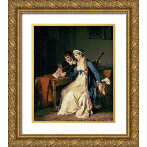 The Music Lesson Gold Ornate Wood Framed Art Print with Double Matting by Gerard, Marguerite