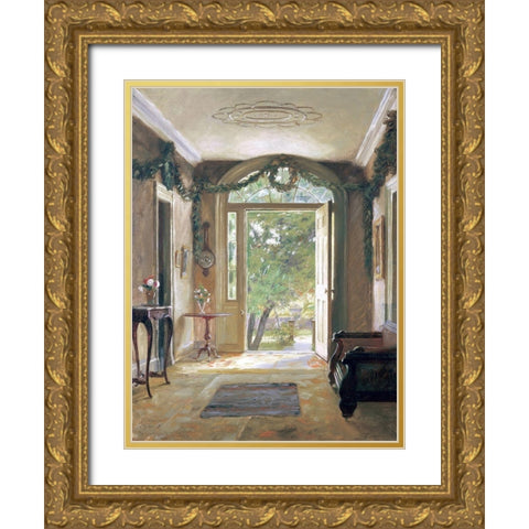 The Front Hall Gold Ornate Wood Framed Art Print with Double Matting by Birney, William Verplanck