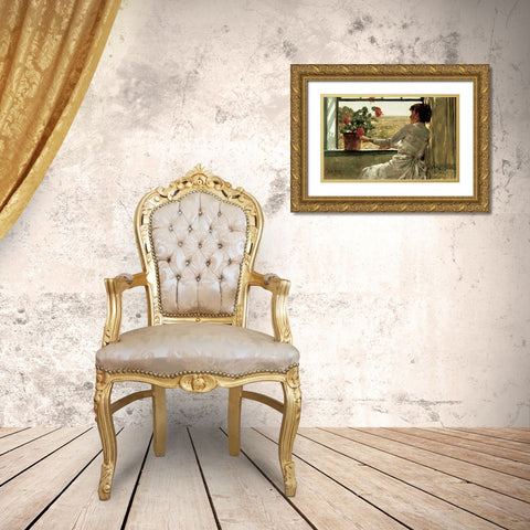 Summer Evening Gold Ornate Wood Framed Art Print with Double Matting by Hassam, Childe