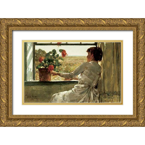 Summer Evening Gold Ornate Wood Framed Art Print with Double Matting by Hassam, Childe