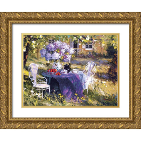 Lilac Tea Party Gold Ornate Wood Framed Art Print with Double Matting by Benjamin