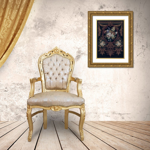 Floral Bouquet Tapestry Gold Ornate Wood Framed Art Print with Double Matting by Riddle and Co. LLC,