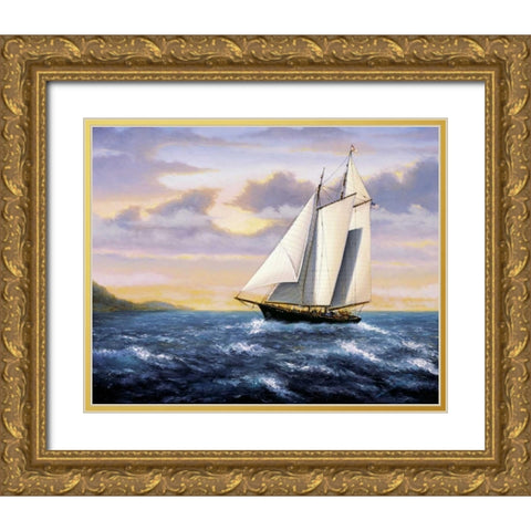 West Wind Sails Gold Ornate Wood Framed Art Print with Double Matting by Sambataro
