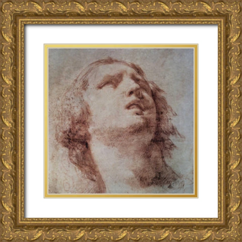 Study of a Head Looking Up Gold Ornate Wood Framed Art Print with Double Matting by Berrettini, Pietro