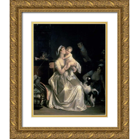 Motherhood, 1805 Gold Ornate Wood Framed Art Print with Double Matting by Gerard, Marguerite