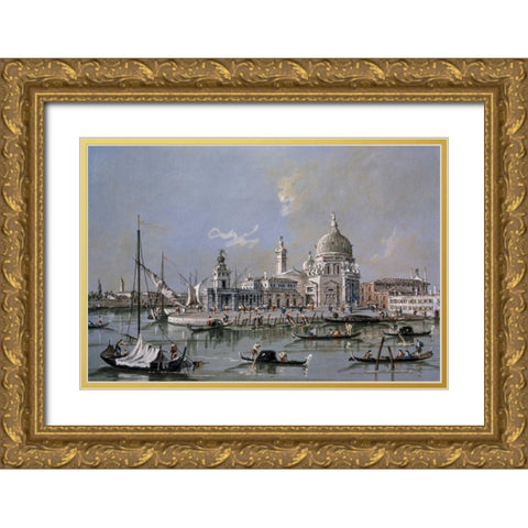 Dogana of Venice Gold Ornate Wood Framed Art Print with Double Matting by Guardi