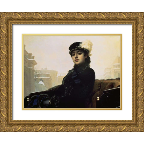 Portrait of an Unknown Woman Gold Ornate Wood Framed Art Print with Double Matting by Kramskoj, Ivan