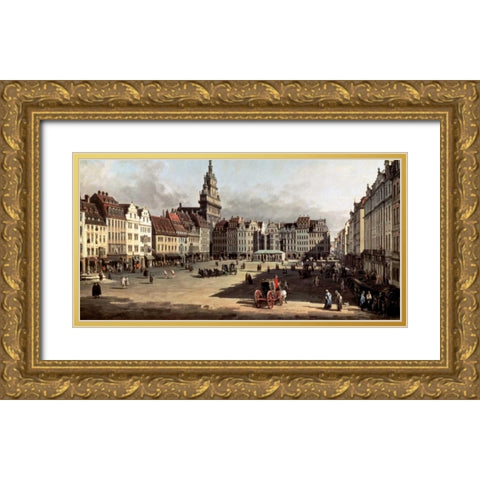 Dresden, the Old Market from Castle Street Gold Ornate Wood Framed Art Print with Double Matting by Bellotto, Bernardo